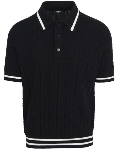Balmain Monogram Wool Polo - Black