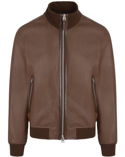 Tom Ford Tumbled Grain Leather Track Bomber - Brown