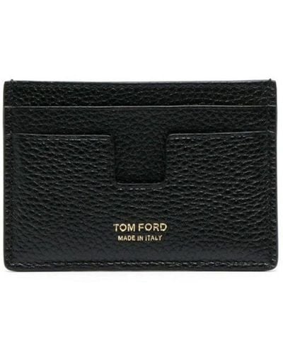 Tom Ford Soft Grain Leather T Line Card Case - Black