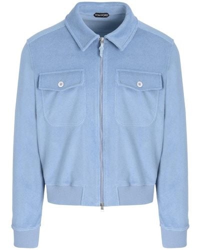 Tom Ford Toweling Zip Through Jacket - Blue