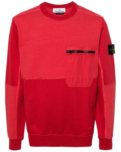 Stone Island Cotton Zip Pocket Sweatshirt - Red