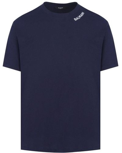 Balmain Stitch Collar T Shirt Straight Fit - Blue