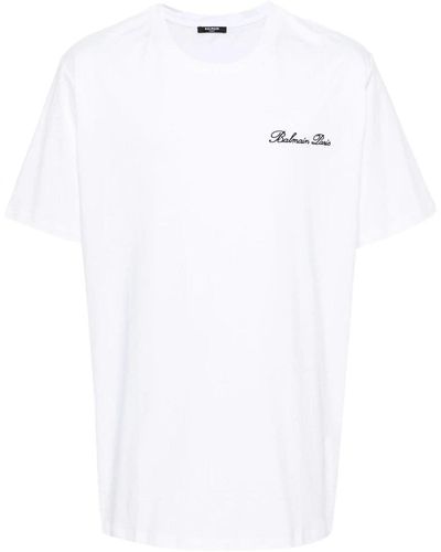 Balmain Signature Logo T Shirt Bulky Fit - White
