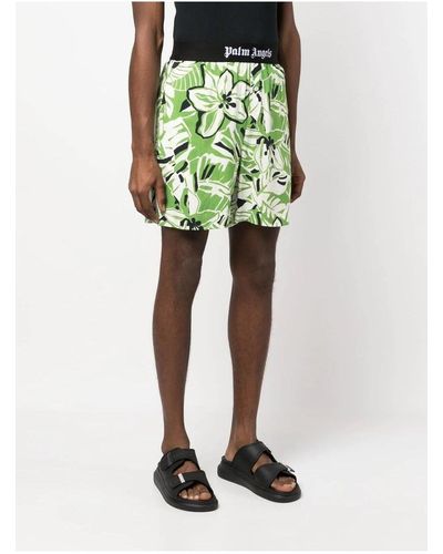 Palm Angels Macro Hibiscus Easy Shorts - Green