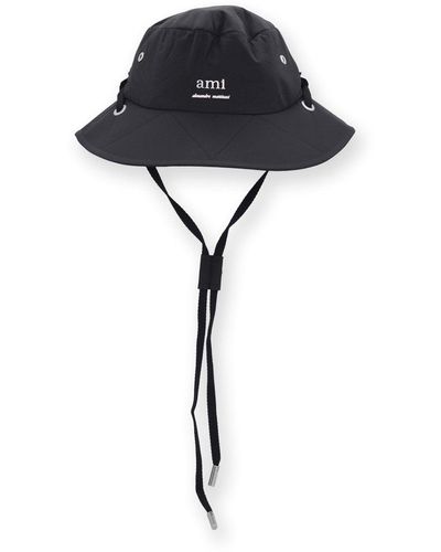 Ami Paris Ami Drawstring Bucket Hat - Black