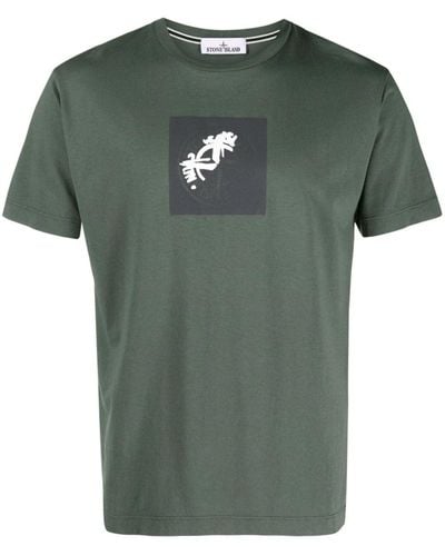 Stone Island Compass Print Cotton T Shirt - Green