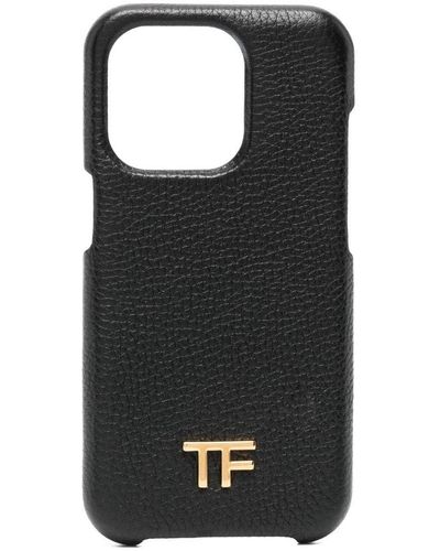 Tom Ford Leather Iphone Xiv Pro Case - Black