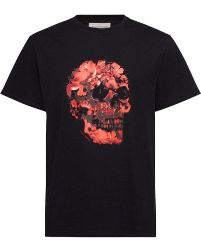 Alexander McQueen Wax Flower Skull Printed T Shirt - Black