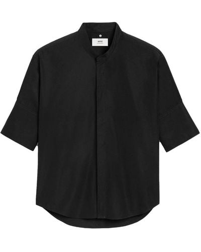 Ami Paris Mandarin Collar Poplin Shirt - Black