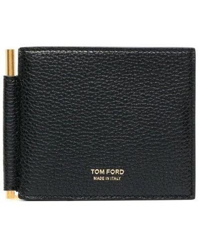 Tom Ford Soft Grain Leather T Line Money Clip Wallet - Black
