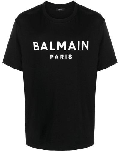 Balmain Print T Shirt Straight Fit - Black