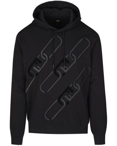 Fendi Ff Linked Hooded Top - Black