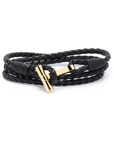 Tom Ford Braided Leather T Bracelet - White