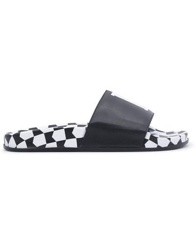Rhude Chequered Leather Slides - White
