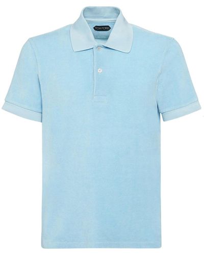 Tom Ford Towelling Ss Polo Shirt - Blue