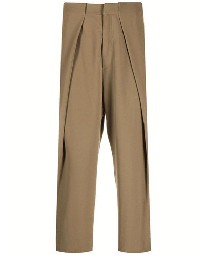 Balmain Side Folded Crepe Trousers Khaki - Multicolour
