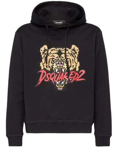 DSquared² Cool Fit Tiger Hooded Top - Black