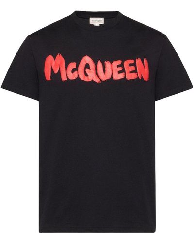 Alexander McQueen Graffiti Cotton T Shirt - Black