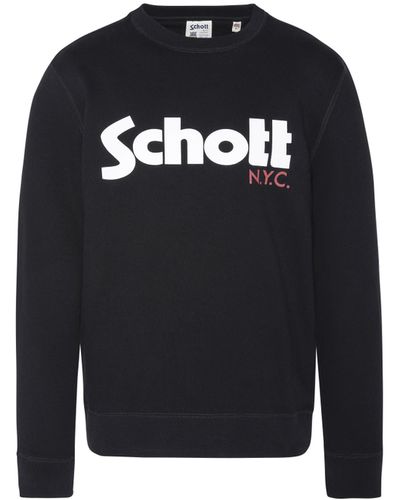 Schott Nyc Sweat col rond slim-fit logo'sérigraphié en coton - Noir