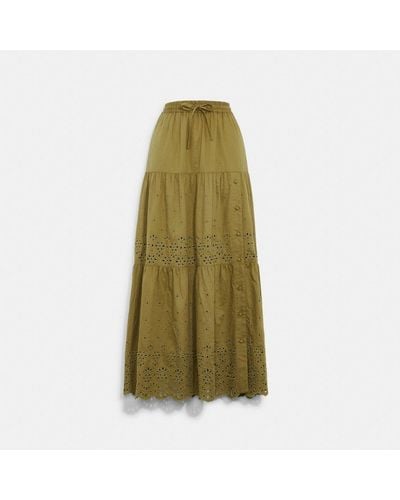 COACH Broderie Anglaise Long Skirt In Organic Cotton - Green