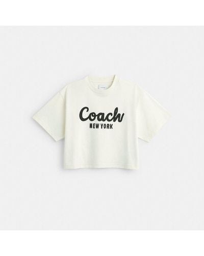 COACH Cursive Signature Cropped T Shirt - White