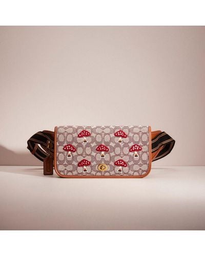 COACH Restored Dinky Belt Bag In Signature Textile Jacquard With Mushroom Motif Embroidery - Pink