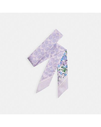 COACH Floral Print Silk Skinny Scarf - Purple