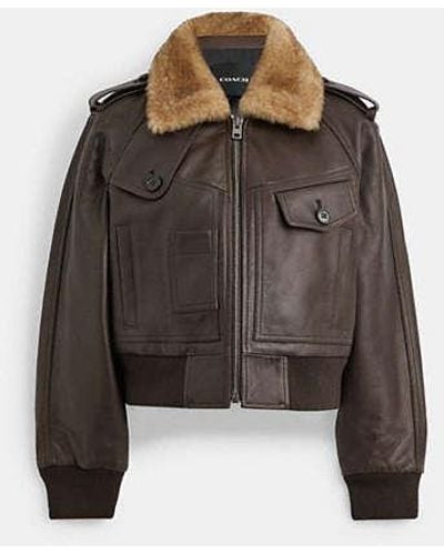 COACH Cropped Leather Jacket - Black
