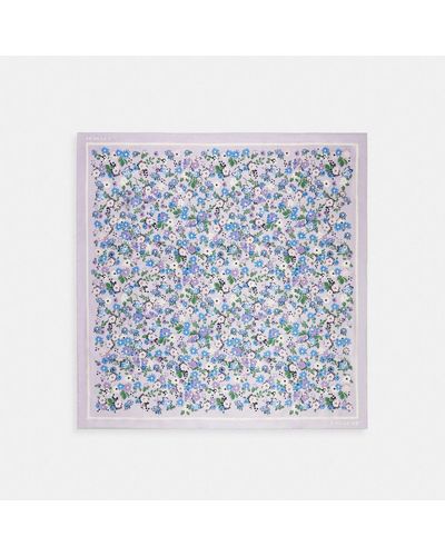 COACH Floral Print Silk Square Scarf - Blue