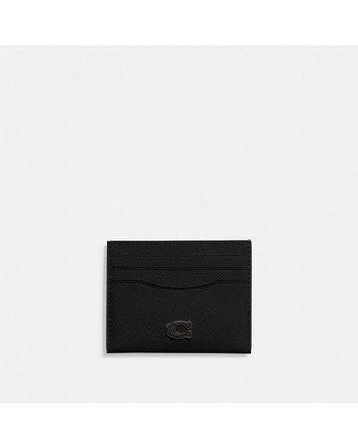 COACH Flat Card Case In Crossgrain Leather - Black