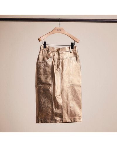 COACH Restored Metallic Leather Midi Skirt - Natural