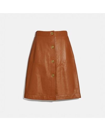 COACH Leather Skirt With Turnlocks - Brown