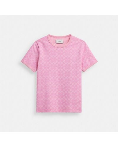 COACH Signature Ringer T Shirt In Organic Cotton - Pink
