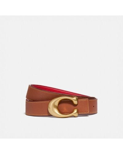 COACH Signature Buckle Reversible Belt, 32mm - Red