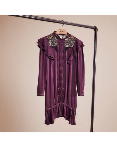 COACH Restored Long Sleeve Dress With Ruffle Trim - Purple