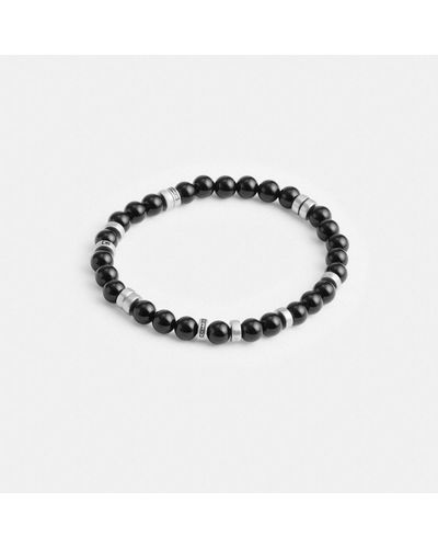 COACH Sterling Silver Signature Onyx Bead Stretch Bracelet - Black