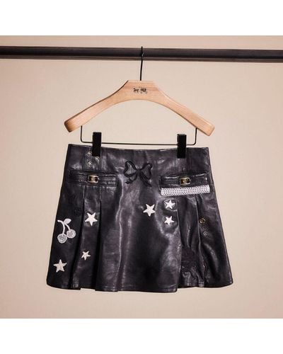 COACH Upcrafted Heritage C Leather Mini Skirt - Black
