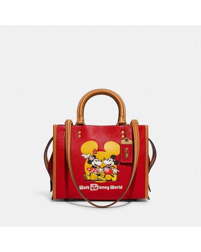 COACH Disney X Rogue 25 With Mickey Mouse And Minnie Mouse Motif - Red