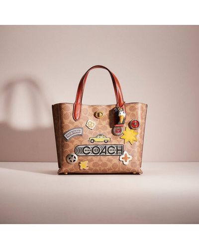 COACH City Tote In Signature Canvas With Vintage Rose Print shoulder Bag, Color: Brown/Pink