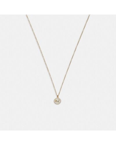COACH Signature Crystal Pearl Pendant Necklace - Metallic