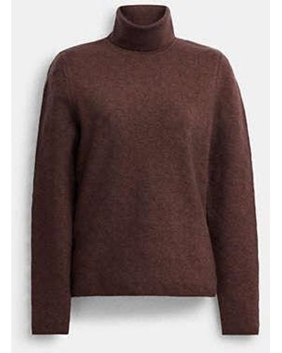 COACH Lurex Signature Turtleneck Sweater - Brown