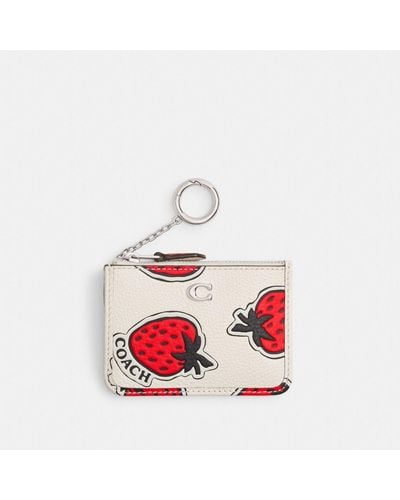 COACH Mini Skinny Id Case With Strawberry Print - Red
