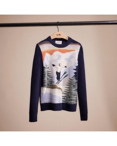 COACH Restored Holiday Intarsia Sweater In Recycled Wool And Cashmere - Blue