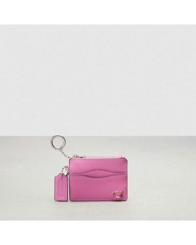 COACH Wavy Zip Card Case With Key Ring In Smooth Topia Leather - Pink