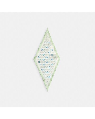 COACH Tea Rose Print Silk Diamond Scarf - Green