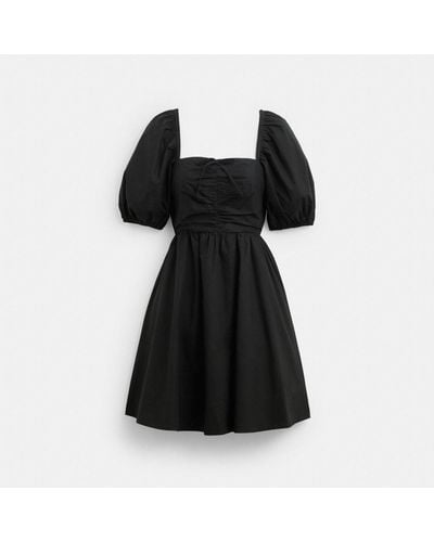 COACH Short Dress With Puff Sleeves In Organic Cotton - Black