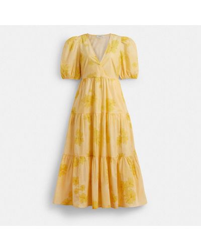 COACH Long Cotton Floral Dress - Yellow