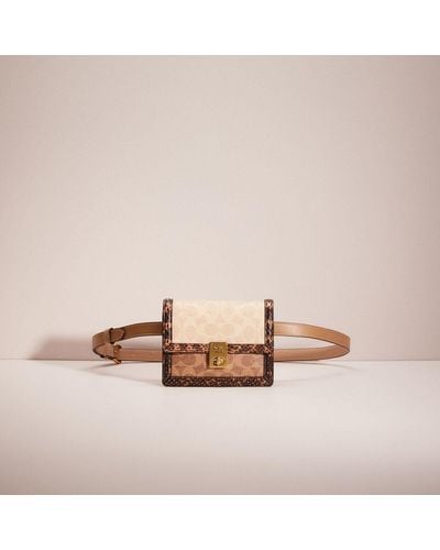 COACH Restored Hutton Belt Bag In Blocked Signature Canvas With Snakeskin Detail - Pink