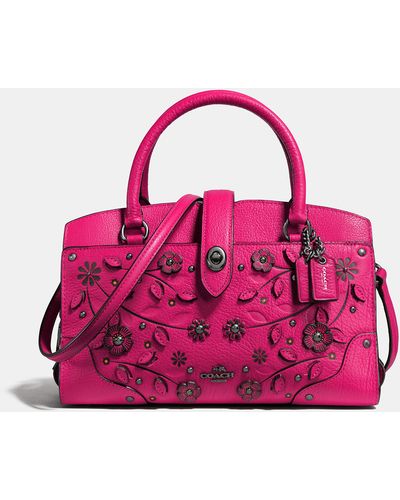 COACH Willow Floral Mercer Satchel 24 In Grain Leather - Pink