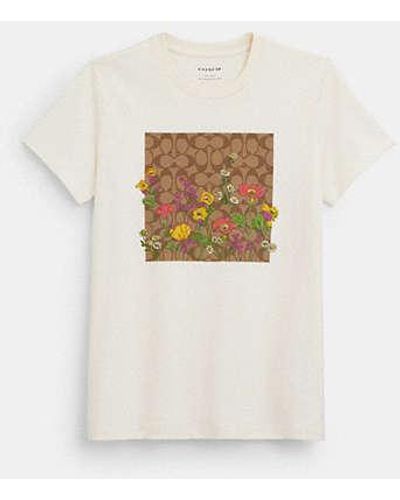 COACH Garden Floral Signature T-shirt - White, Size Large | Other - Black